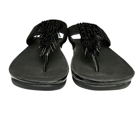 FitFlop Black Beaded Fringe Microwobbleboard Sandals Size 10 Comfort Beach Wedge - Picture 2 of 8